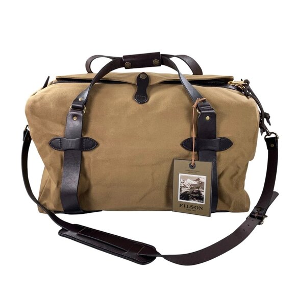 Filson Medium Rugged Twill Duffle Bag Bridle Leather Tan NWT - Picture 1 of 8